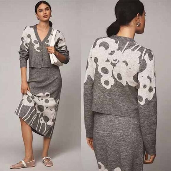 NWT Marimekko Puite Lammet Wool Blend Knit Button-Down Cardigan Grey Size: XS - Picture 1 of 7
